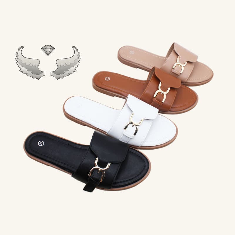 Foreign trade spot wholesale summer fashion buckle slippers flat ladies wear-resistant slippers Fashion Slippers