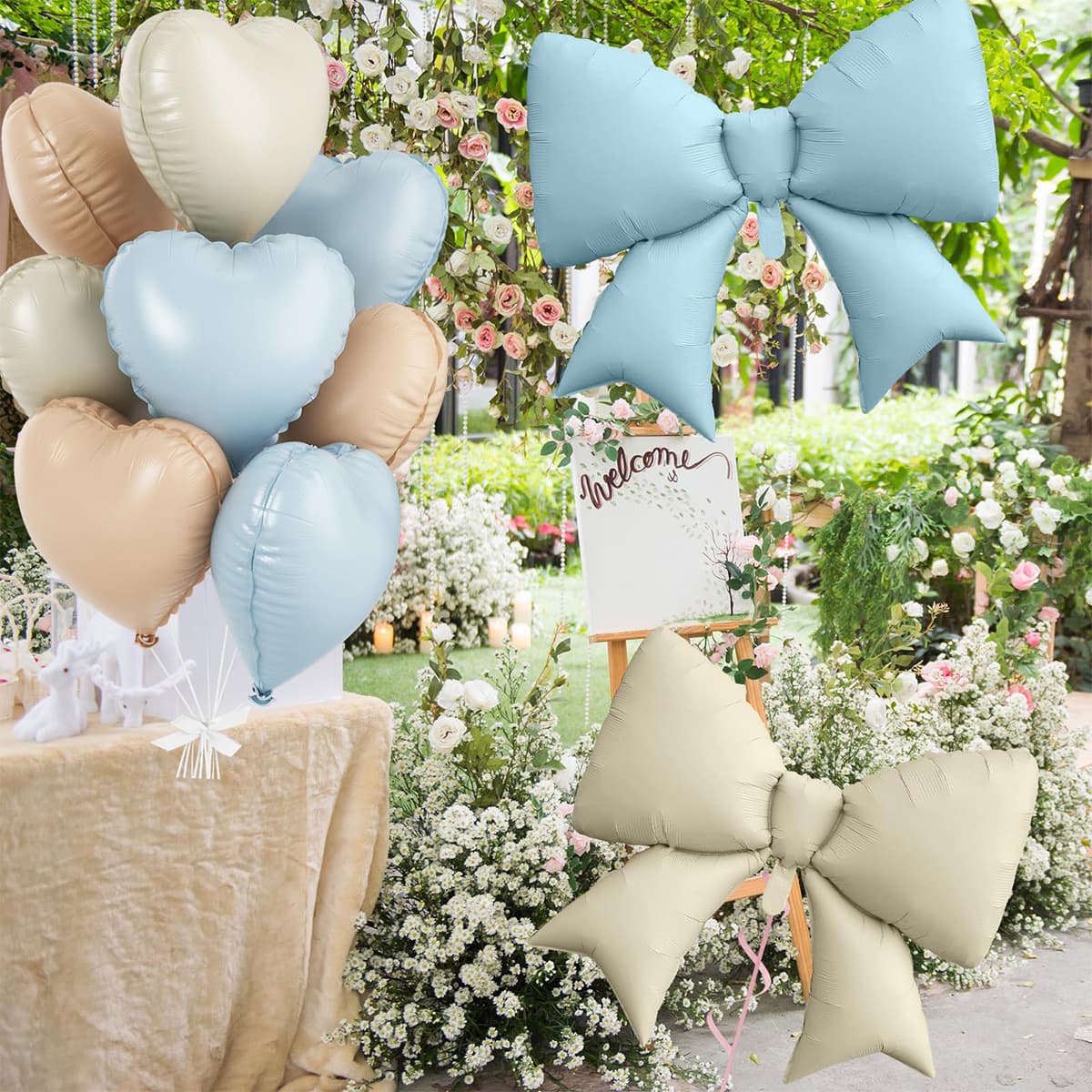 New Bow and Heart Balloon Set Birthday Decoration Cross-Border Wholesale Floating Balloons