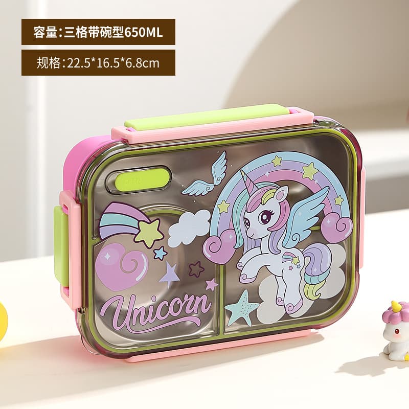 Student Lunch Box 304 Stainless Steel Insulated School Lunch Container Leak-Proof Portable 4-Compartment Bento Box with Lid