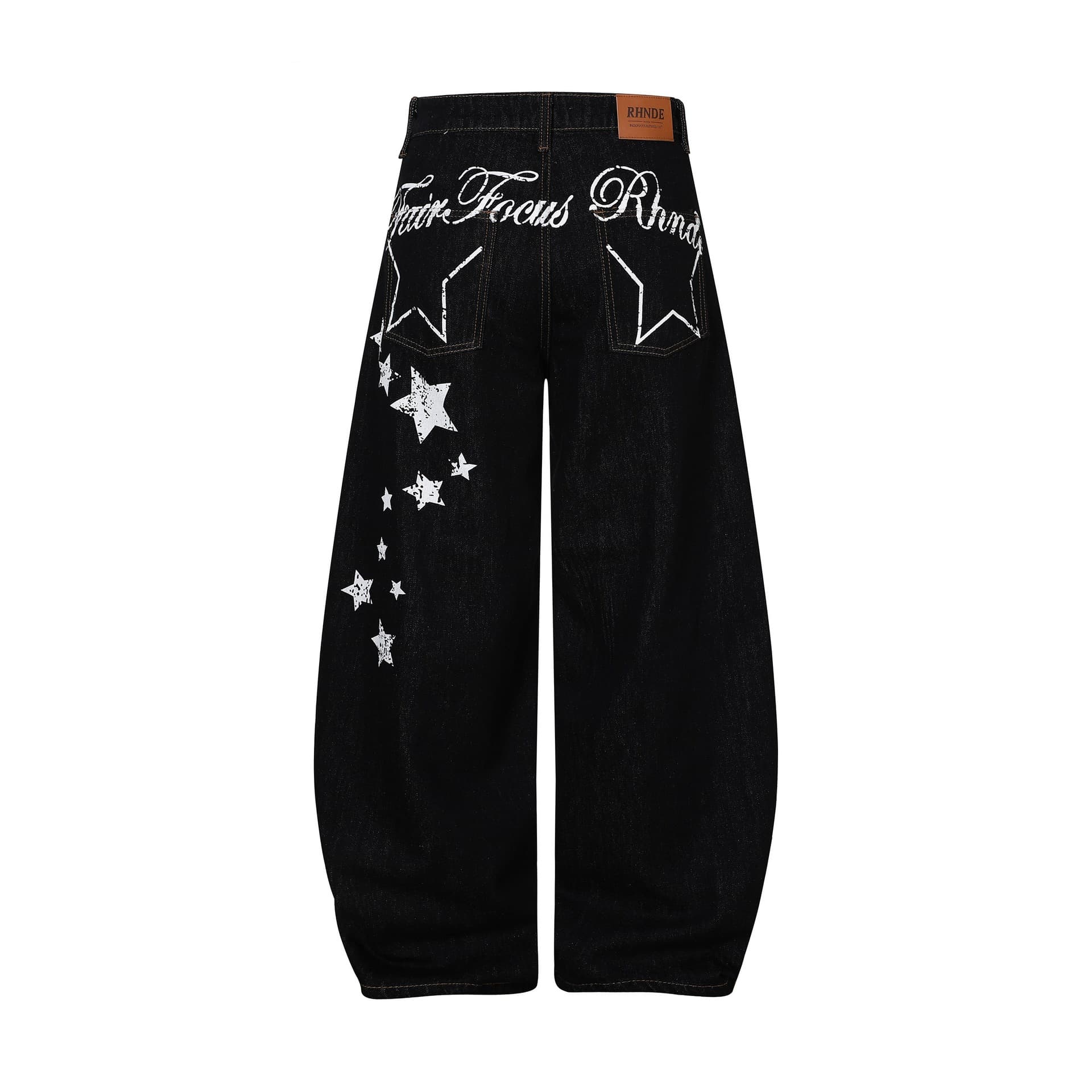 Letter and Star Print Jeans for Men, Straight Loose Wide-Leg American High Street Style, Trendy Versatile Black Long Pants
