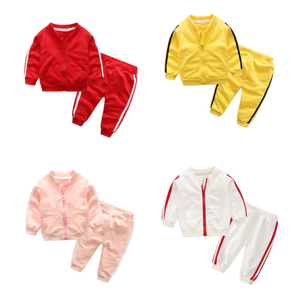 Korean-style baby long-sleeve knit color-block zipper autumn outfit sport set comfortable pants cross-border kids clothing