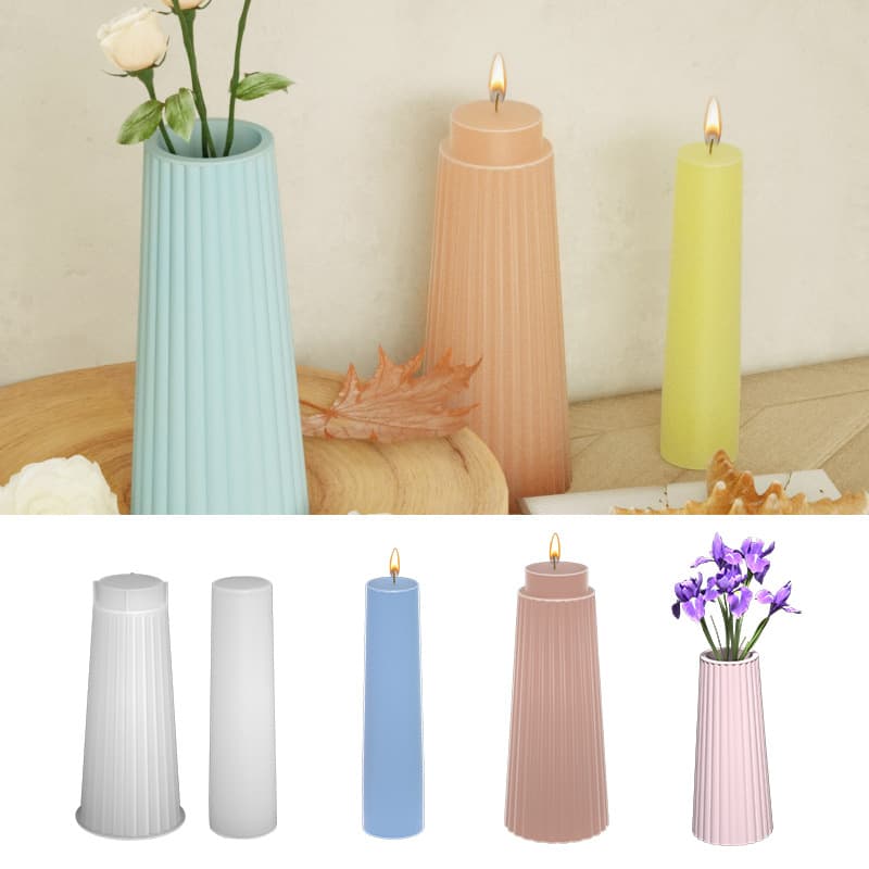 Jiaxian simple diy Crystal epoxy vase silicone mold large striped cement plaster flower epoxy mold