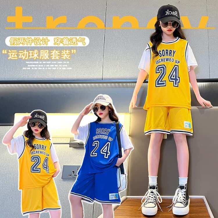Girls Summer Ice Silk Sportswear Set, 2026 New Style Quick-Dry Football Jersey for Older Children