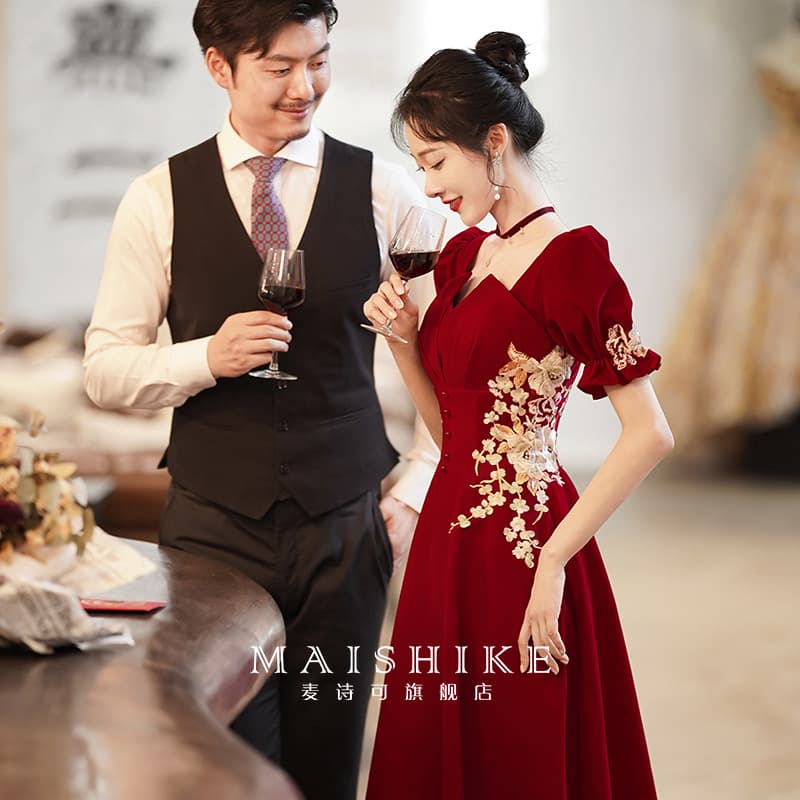Chinese toasting dress wedding thank you banquet dress for women 2026 new bride summer engagement dress covering arms