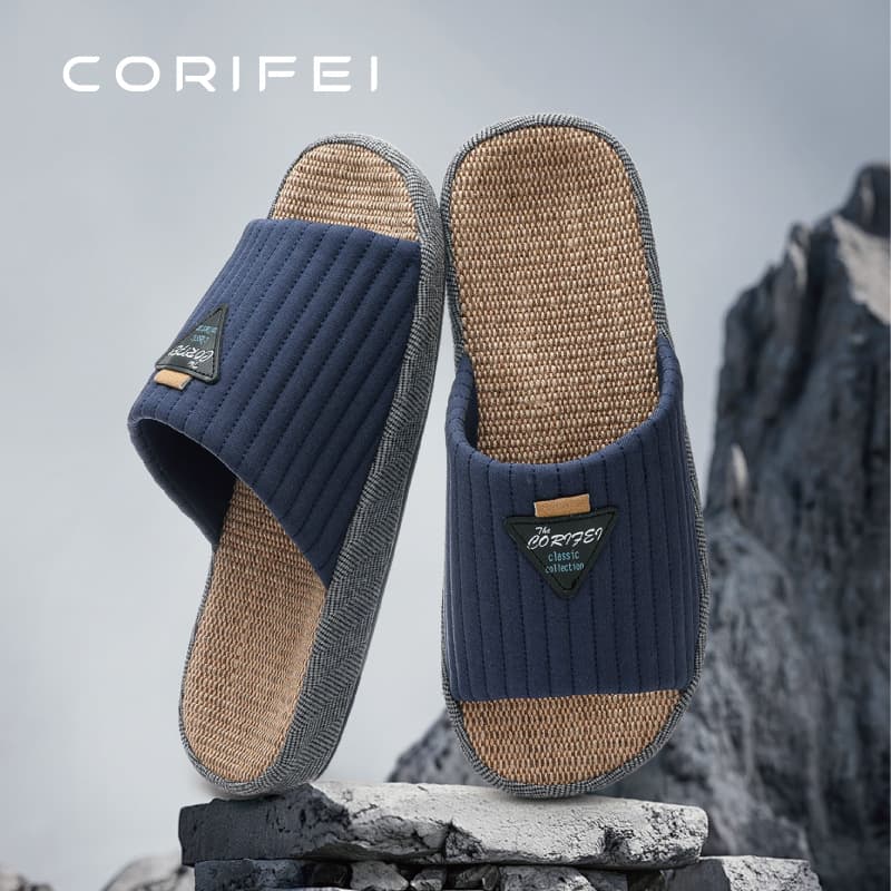 CORIFEI Family Liv Men's Linen Household Arch Support Indoor Home Four Seasons Spring and Summer Slippers DS-32852