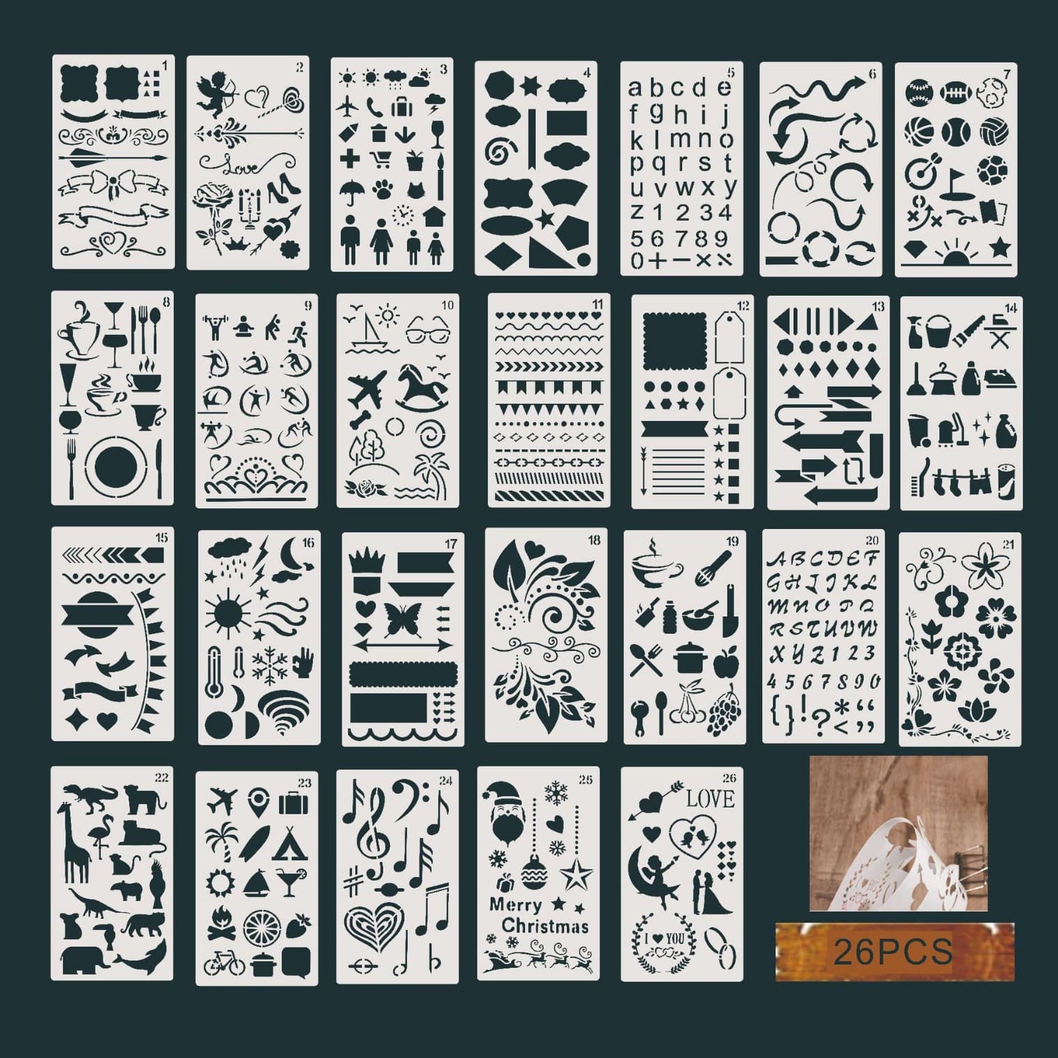 Cross-border new DIY scrapbooking painting templates, children's doodle tracing, wall painting spray decoration stencil templates