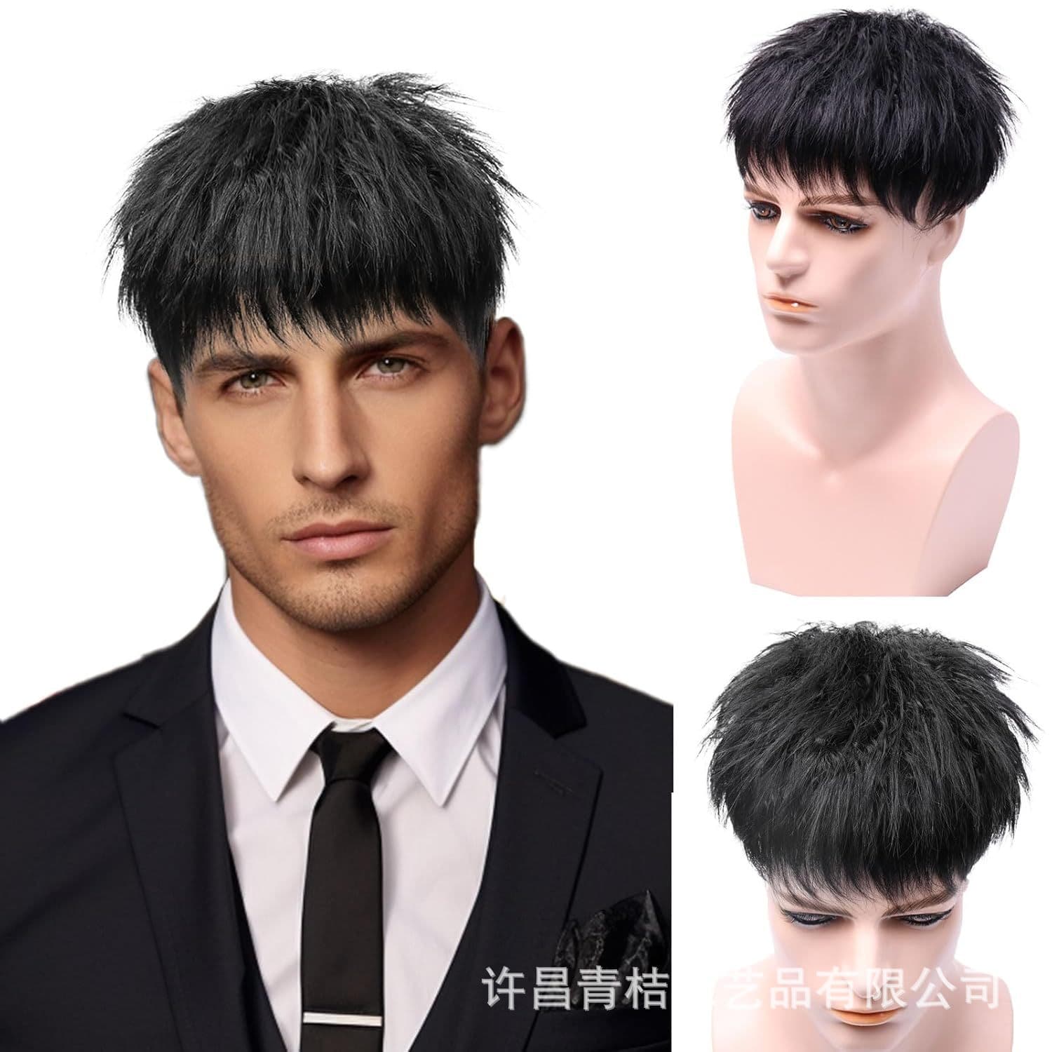 Human Hair Toupee Men's Real Hair Replacement Wig Fluffy Morgan Perm Wig Foreign Trade Wholesale