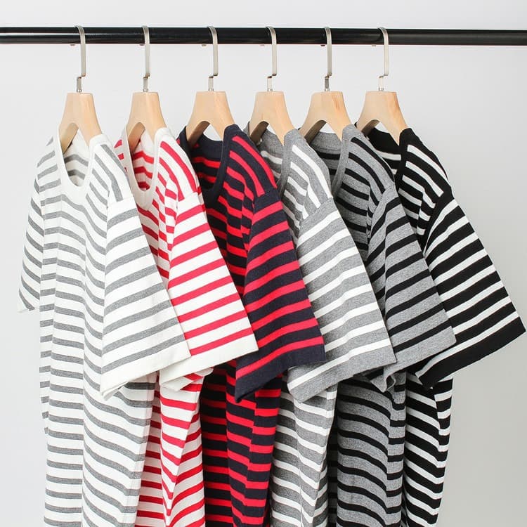 Spring New Striped Short-Sleeve T-Shirt for Couples, Loose and Versatile Knit Top, Round Neck, Cotton, Unisex