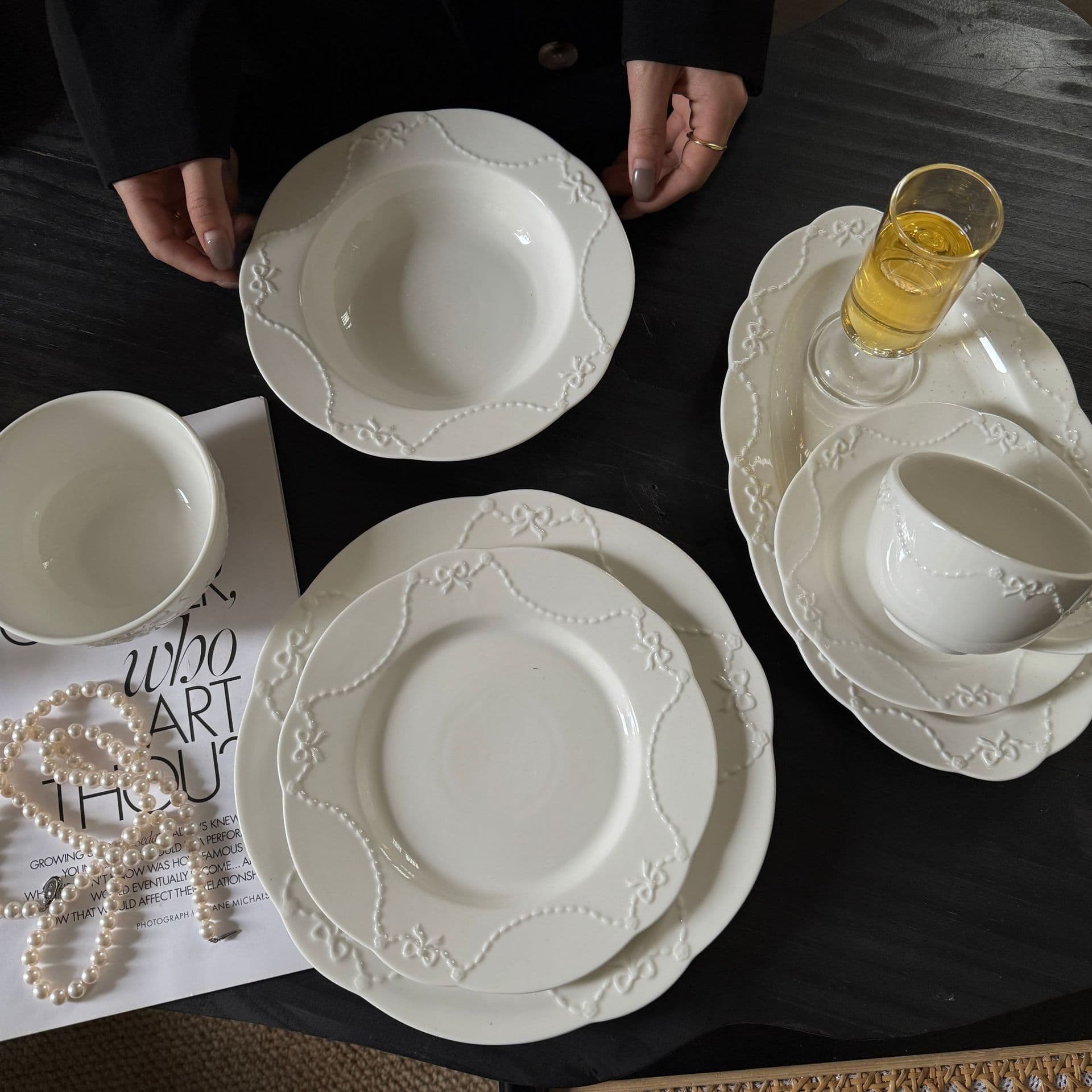 New French Relief Bow Princess Ceramic Plate Dessert Pasta Home Set Plate Wholesale