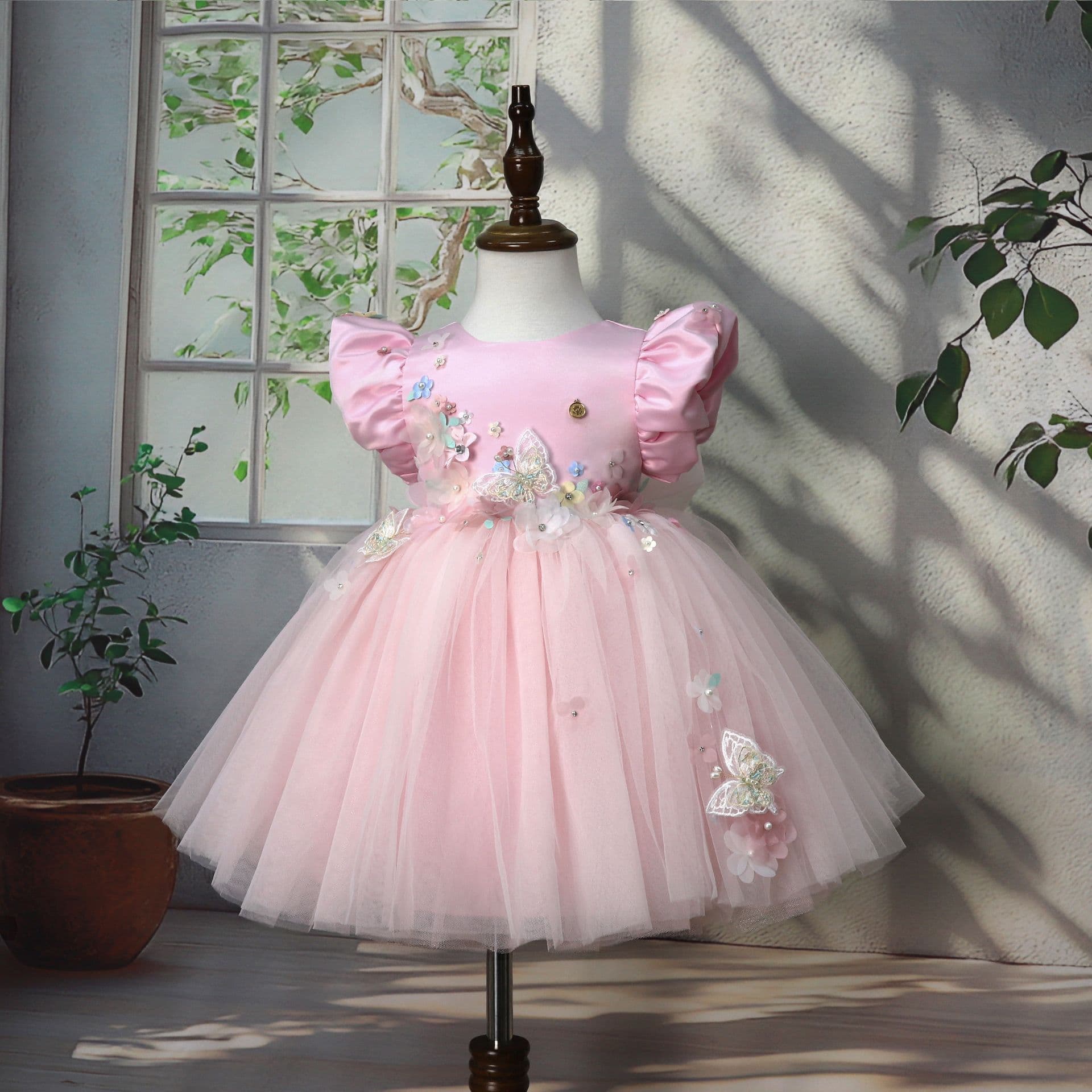 Girls Dress Bubble Puff Sleeve Wedding Flower Girl Dress 2026 New Baby Birthday Princess Dress Daily Dress