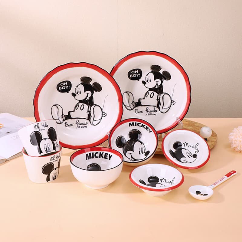Disney/Disney's new minimalist style one-person Mickey ceramic tableware set children's dishes, plates, cups and meals