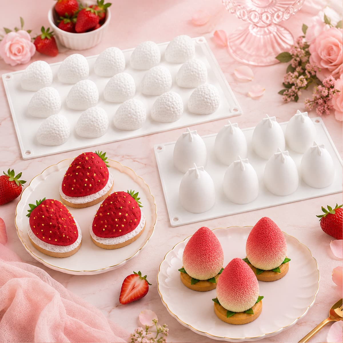 8-Cavity/15-Cavity Strawberry Mousse Cake Mold 3D Shape Baking Chocolate Dessert New Product In Stock Cross-Border