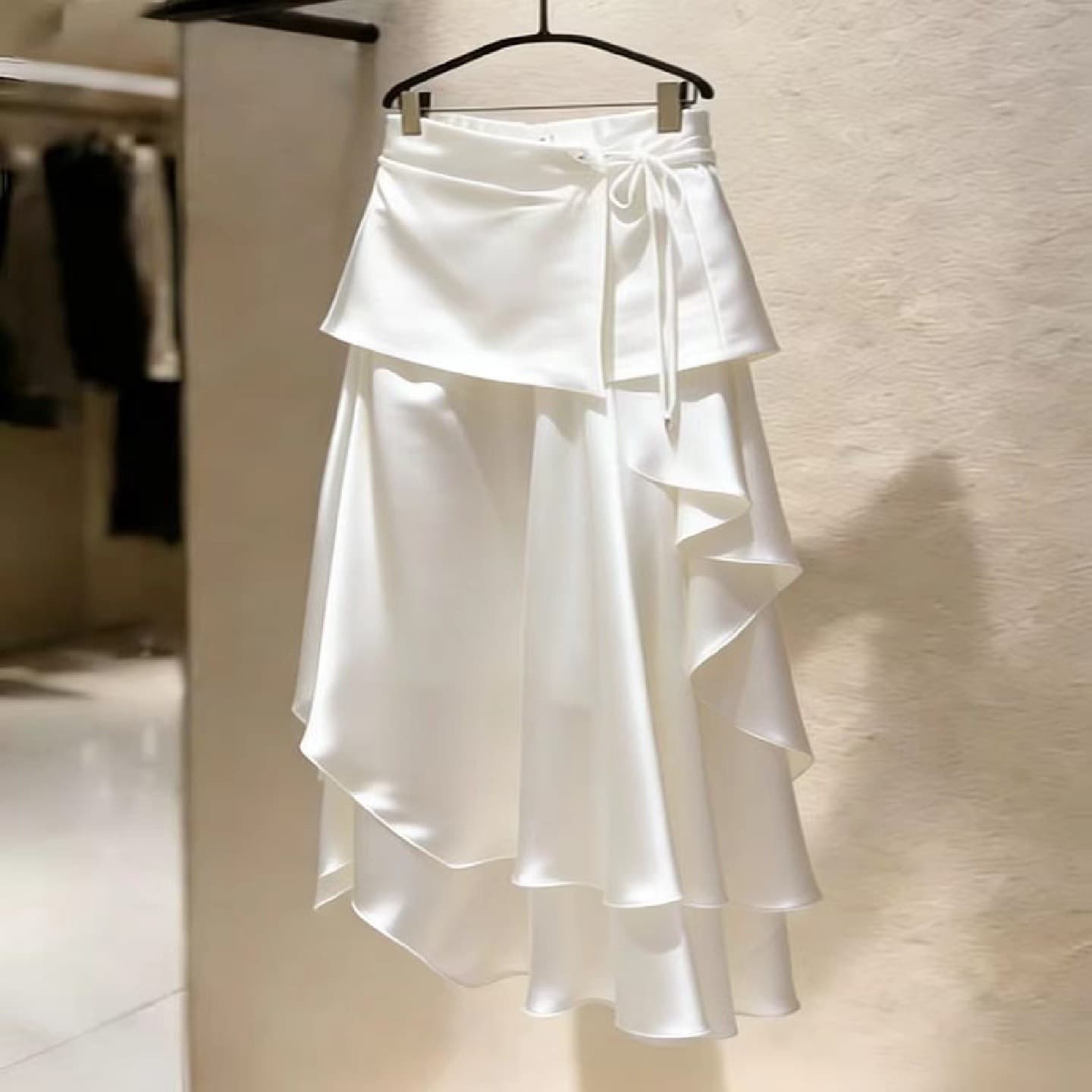 2026 Spring and Summer Casual Simple Versatile Skirt Korean Style New Style Covering Flesh and Slimming Lace-Up Design Midi-Length Skirt for Women