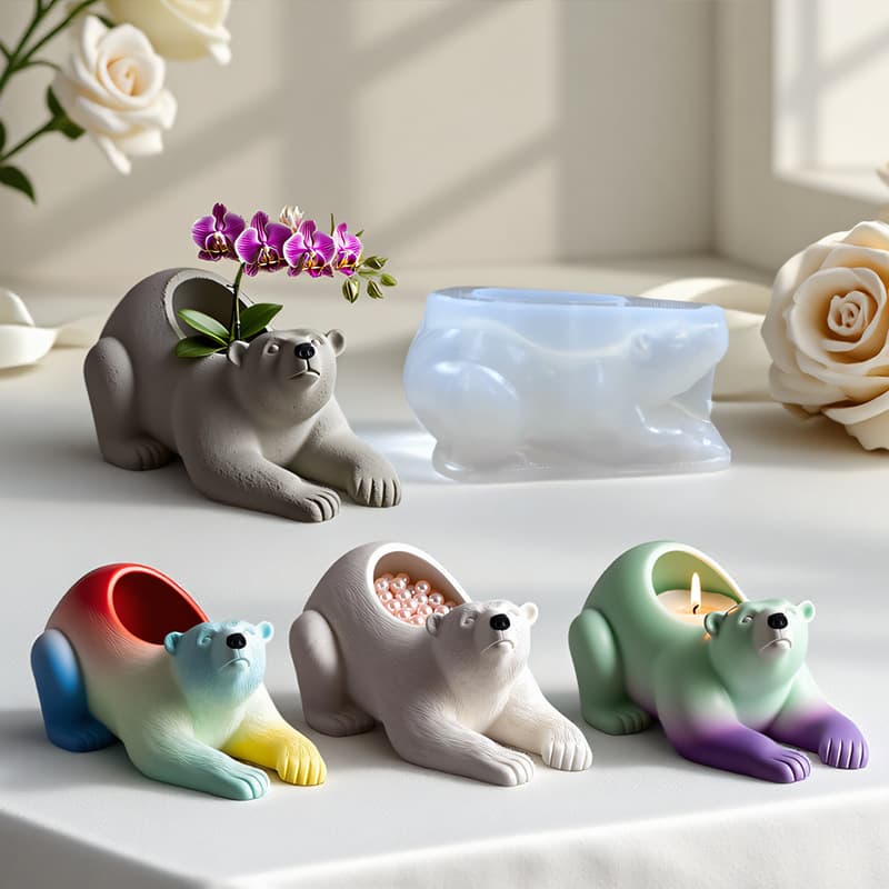 YinDian Polar Bear Aromatherapy Cement Plaster Cup Mold DIY Epoxy Resin Storage Cup Flower Pot Decorative Silicone Mold