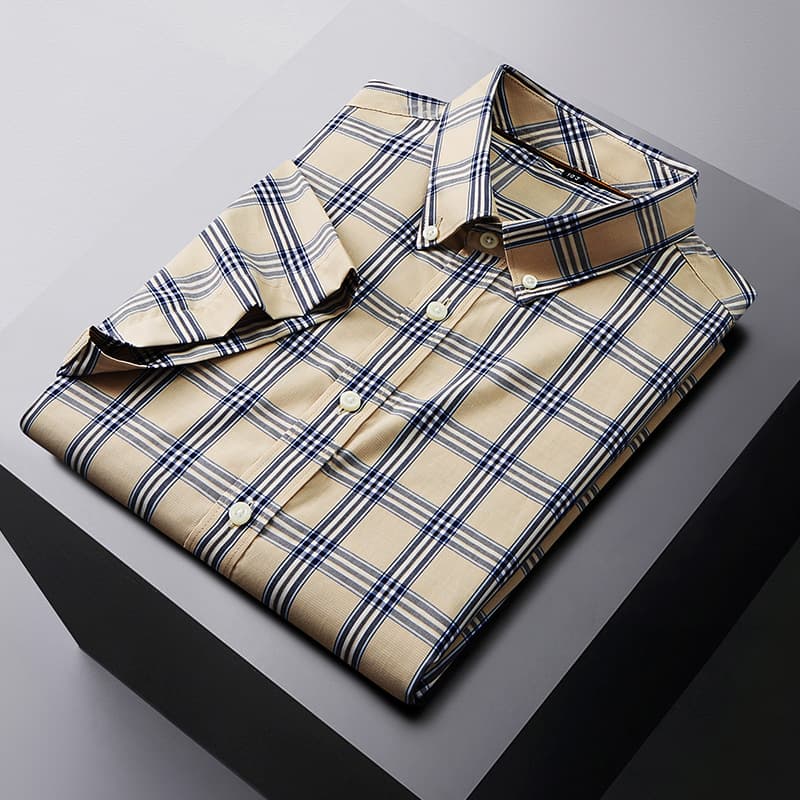 Summer New Plus Size Men's Short Sleeve Shirt Big and Tall Business Casual Yarn-Dyed Plaid Shirt Loose Fit Thin