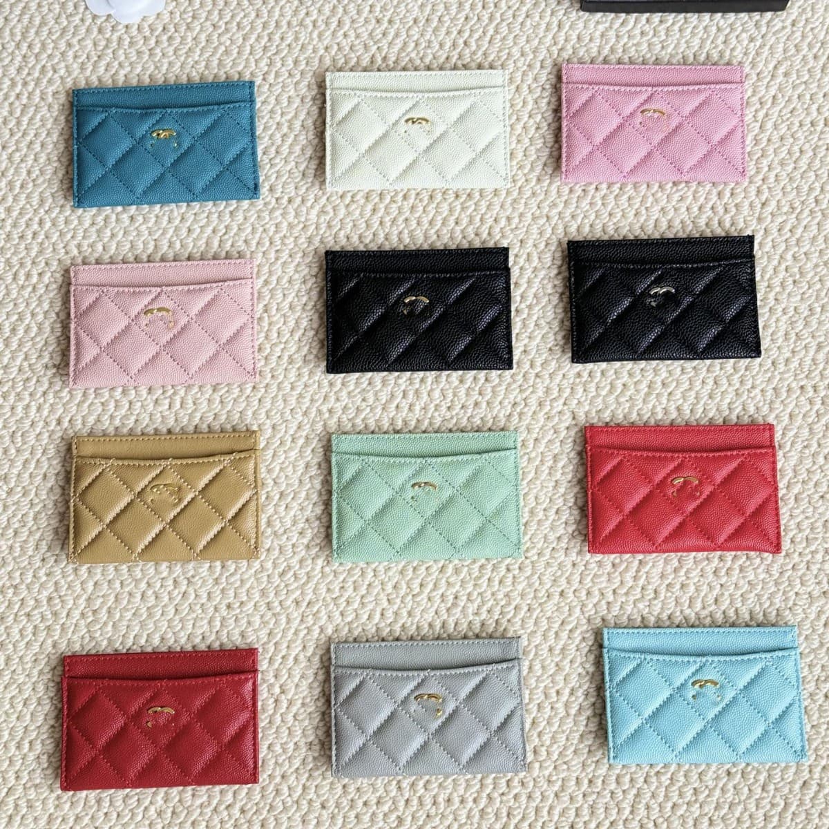 New Genuine Leather Small Fragrance Style Card Holder Double-Sided Card Slots Caviar Simple Cowhide ID Thin Diamond Quilted Light Luxury Card Case