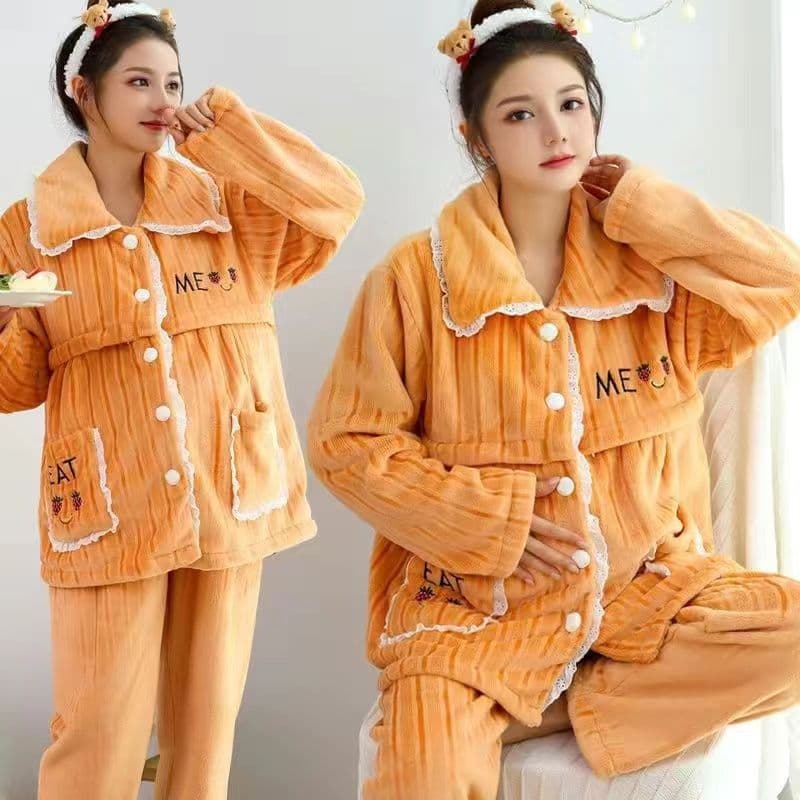 Thickened Winter Pajamas for Pregnant Women Postpartum Home Clothes Nursing Gown Autumn Winter Outdoor Wearable Maternity Wear