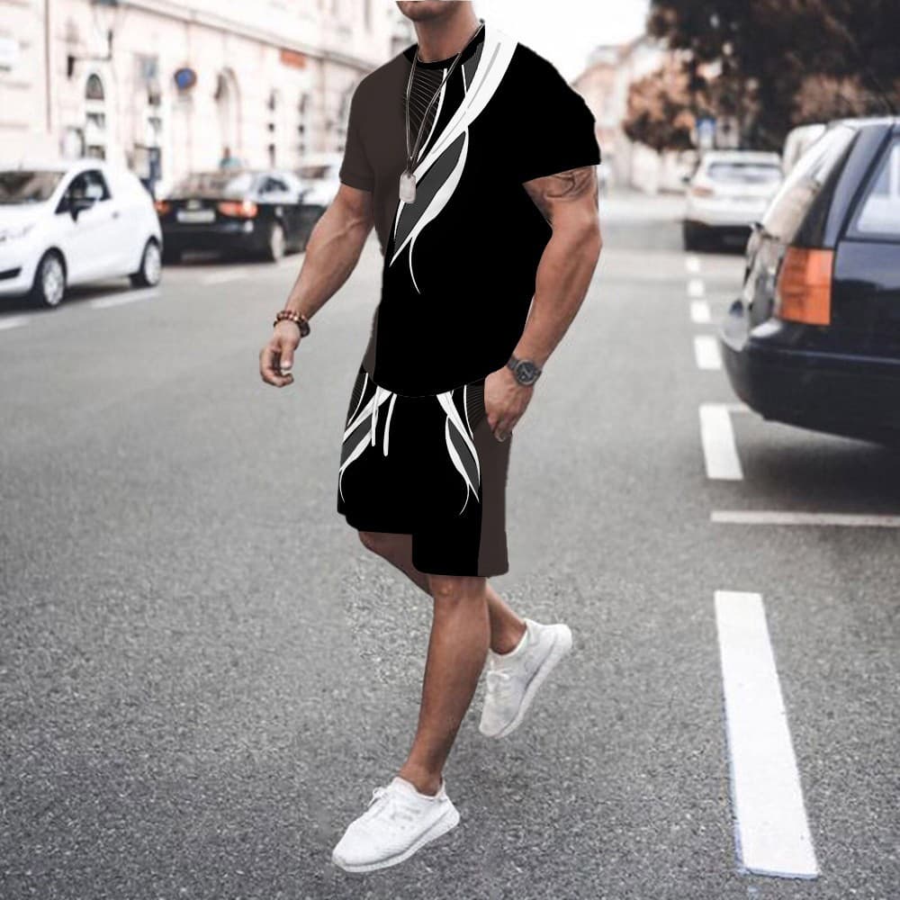 Two-Piece Men's Loose Thin Short Sleeve Shirt and Shorts Set, Summer Plus Size T-Shirt Sportswear