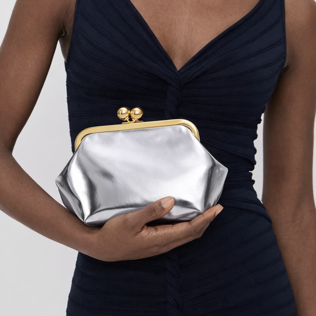 Retro small silver kiss lock clip bag 2026 catwalk clutch bag women's shoulder bag shell clutch bag