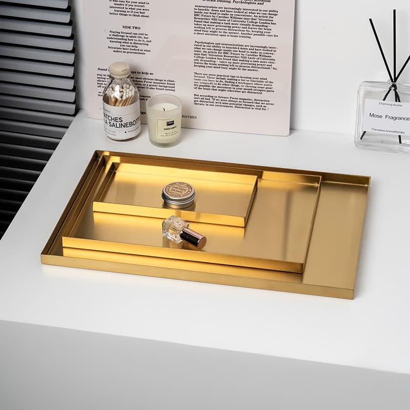 Nordic ins stainless steel metal storage tray, high-end jewelry plate, cosmetics storage organizer, rectangular
