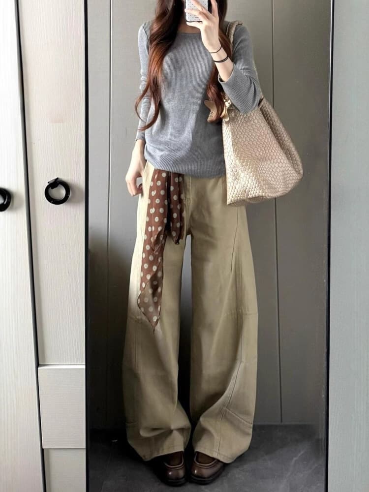 Scimitar wide-leg jeans for women, spring and summer denim scimitar pants for women, low-waisted, loose, slimming khaki pants for women