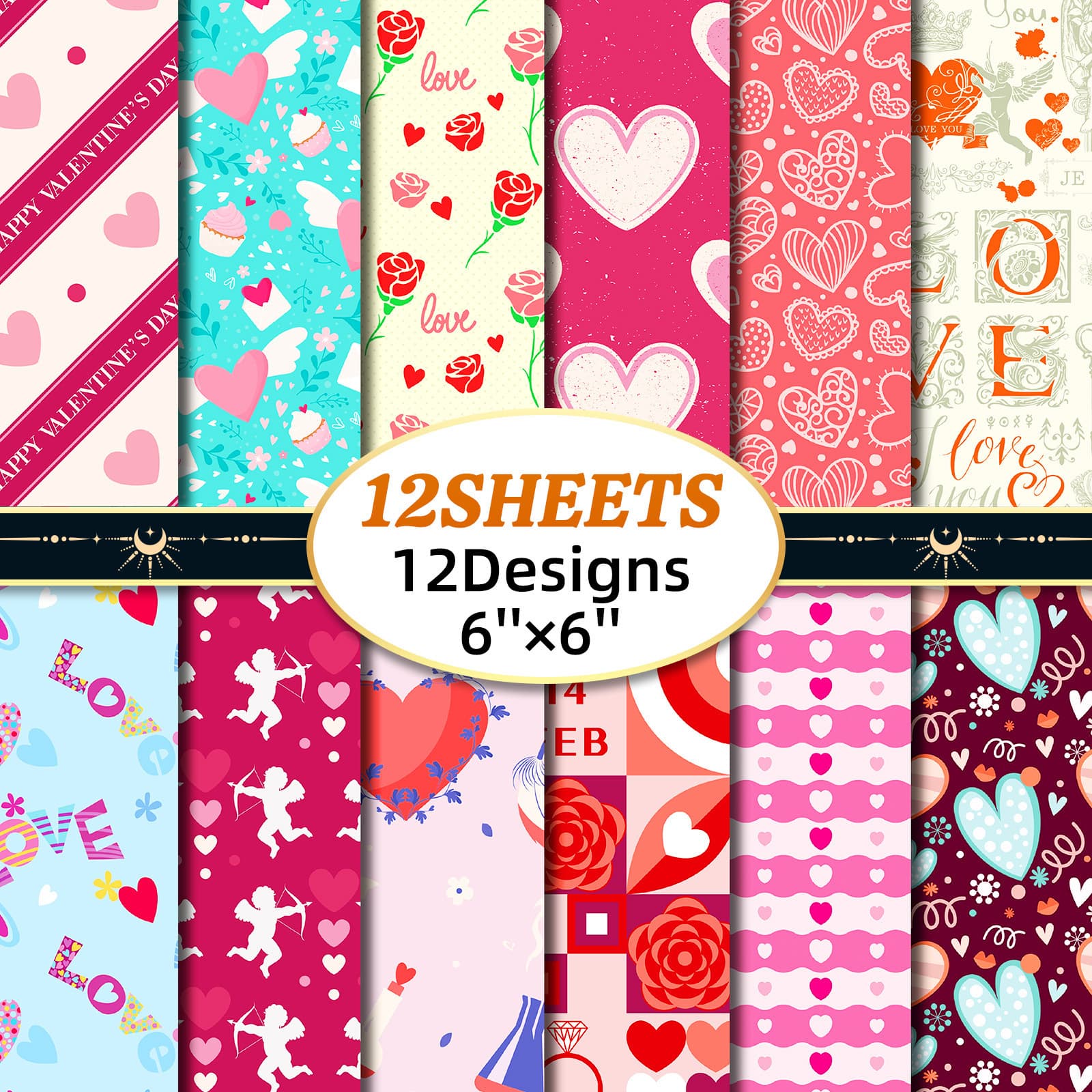 [Fixed Price] 12 Sheets/Pack Valentine's Day Journaling Paper - Scrapbook Card Making Background Paper Material
