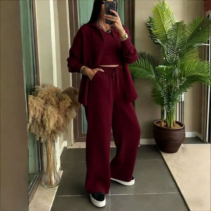 2026 New European and American Cross-Border Cardigan Loose Two-Piece Set Fashionable Wide-Leg Pants Casual Suit for Women