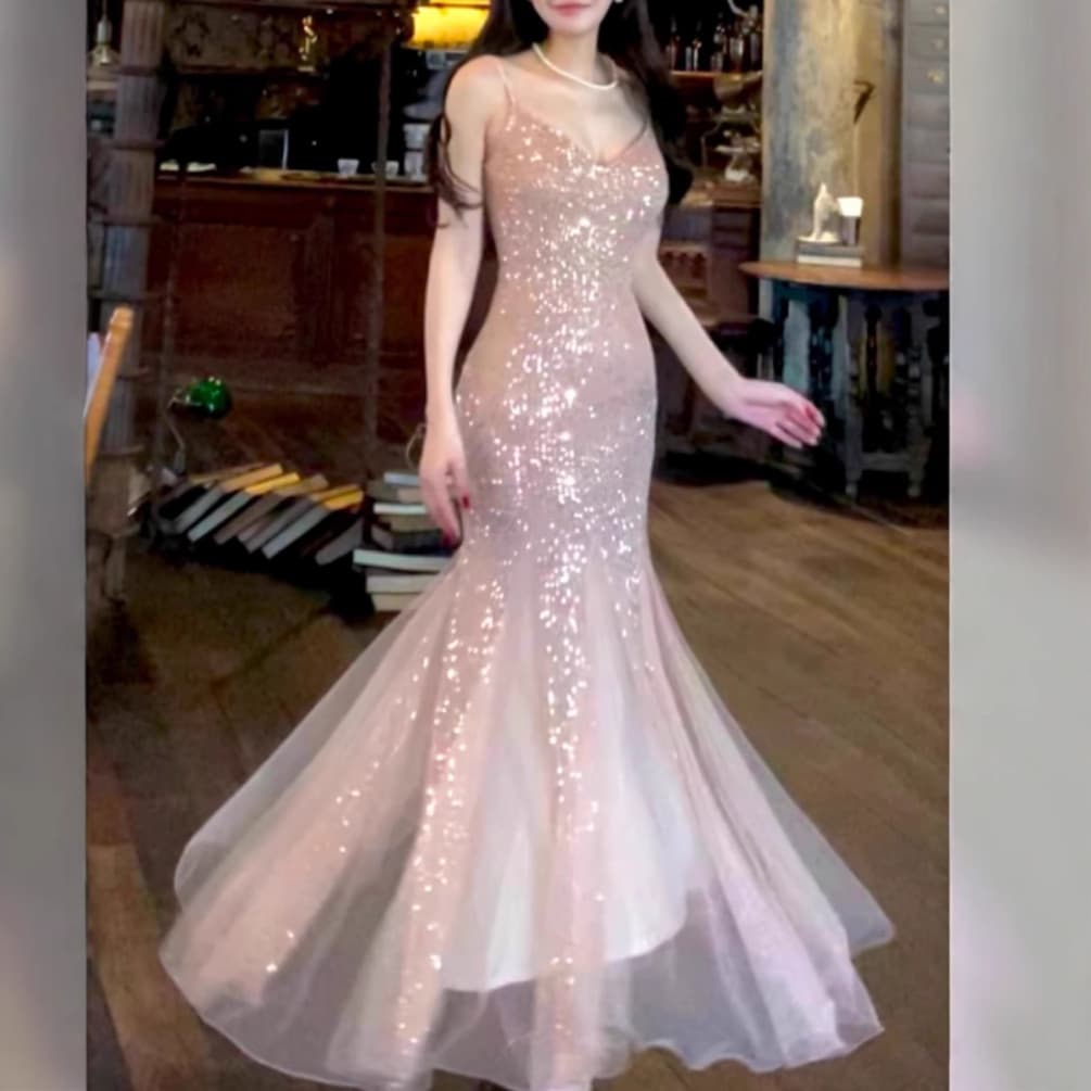 European and American see-through mesh heavy industry embroidered celebrity long light dress round neck sweet short sleeve high waist cake dress