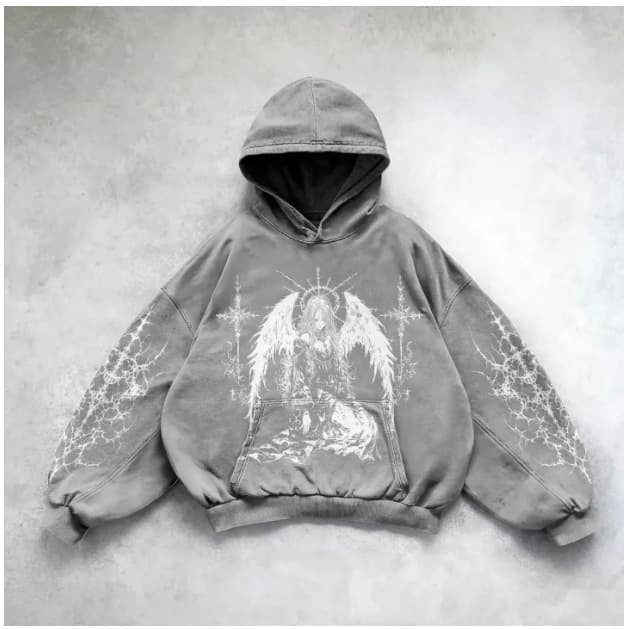 Adorable Fresh Cartoon Angel Wings Anime Pattern Printed Casual Hoodie Sweatshirt Unisex Long Sleeve Polyester Blend Fabric