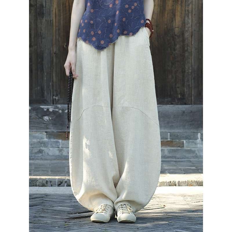 Spring and summer new cotton radish pants elastic waist Zen harem pants women's large size loose cotton and linen loose pants