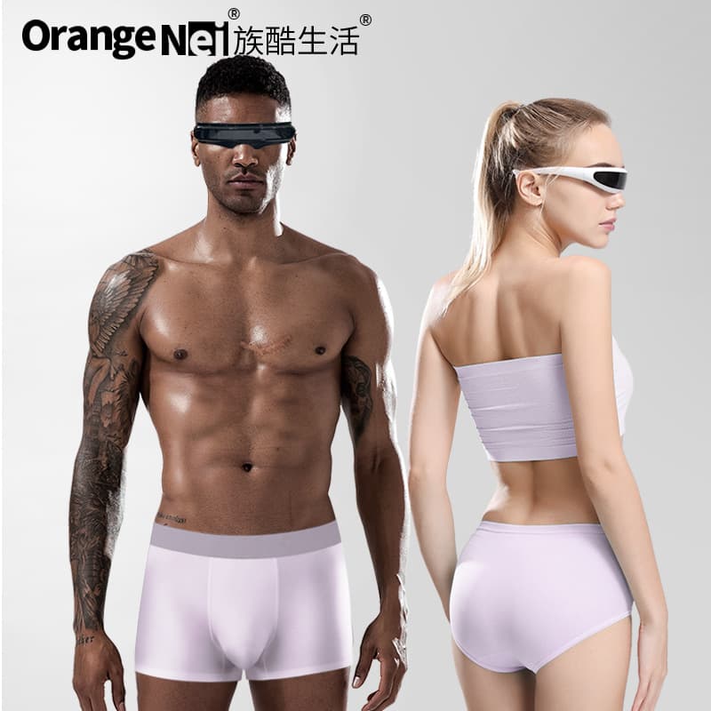 Zuku Life Orange 80s Modal Couple Underwear Set One Male One Female Seamless Mulberry Silk Antibacterial Plus Size