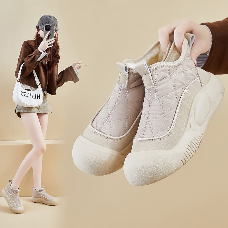 Fleece-Lined High-Top Cotton Shoes for Women 2025 Winter New Style Student Ins Korean Version Warm Thick-Soled Height-Increasing Casual Shoes 2318