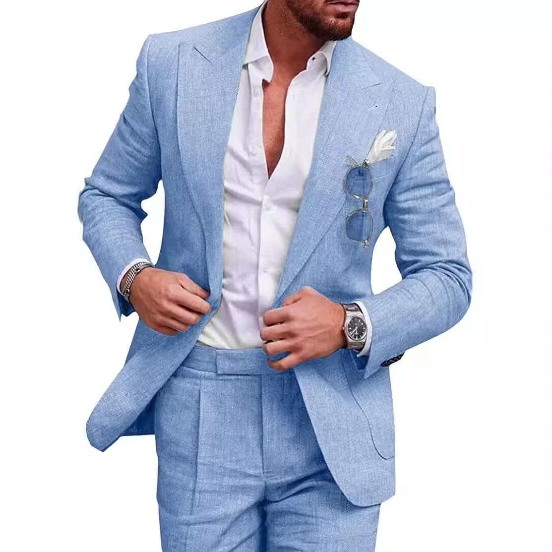 British Style Handsome Casual Plus Size Linen Suit for Men Summer Thin Korean Slim Fit Cotton Linen Suit Wholesale