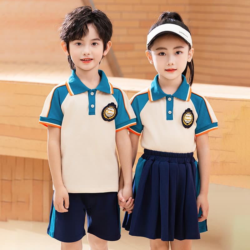Processed and customized children's summer short-sleeved suit two-piece elementary school uniform class uniform kindergarten uniform POLO shirt
