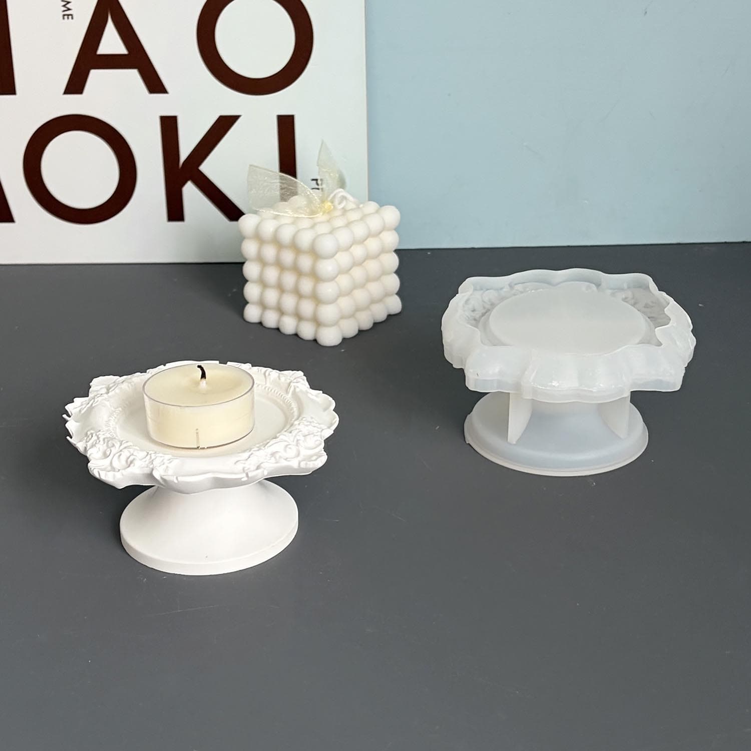 New Lace Tray Stand Silicone Mold 3D European Lace Plate Plaster Resin Mold