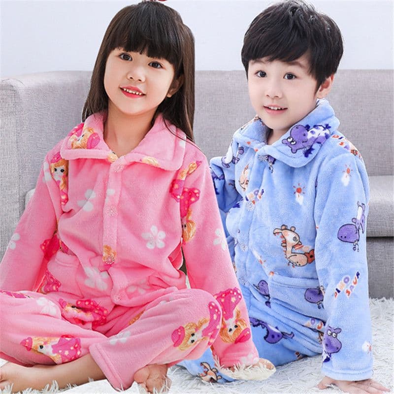 Children's pajamas flannel autumn and winter long-sleeved suit coral velvet thickened home clothes for girls and boys