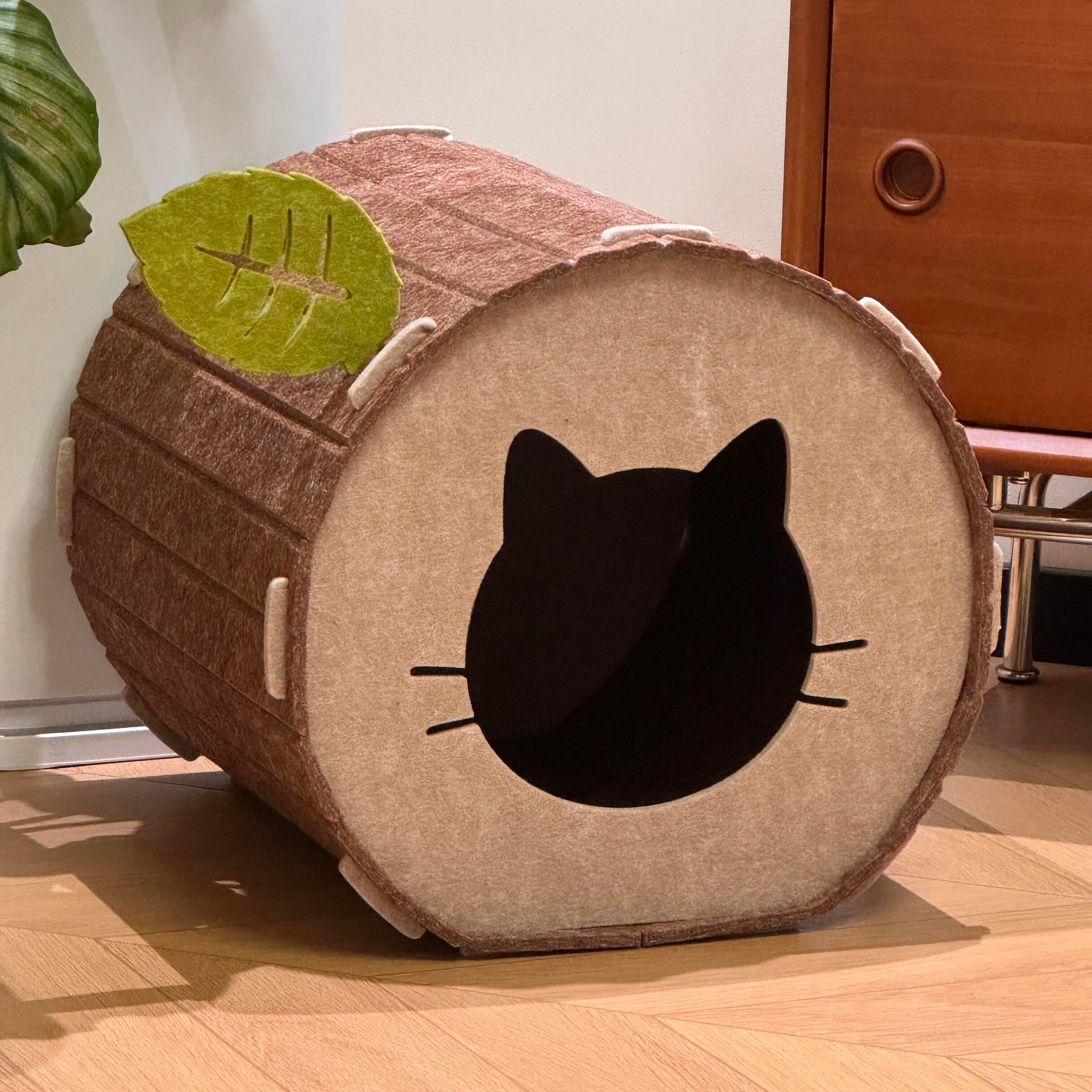 Felt Tree Hole Cat Cave Cat Villa, All-Season Semi-Enclosed Cat Bed with Integrated Scratching Board, Simple Pet Bed