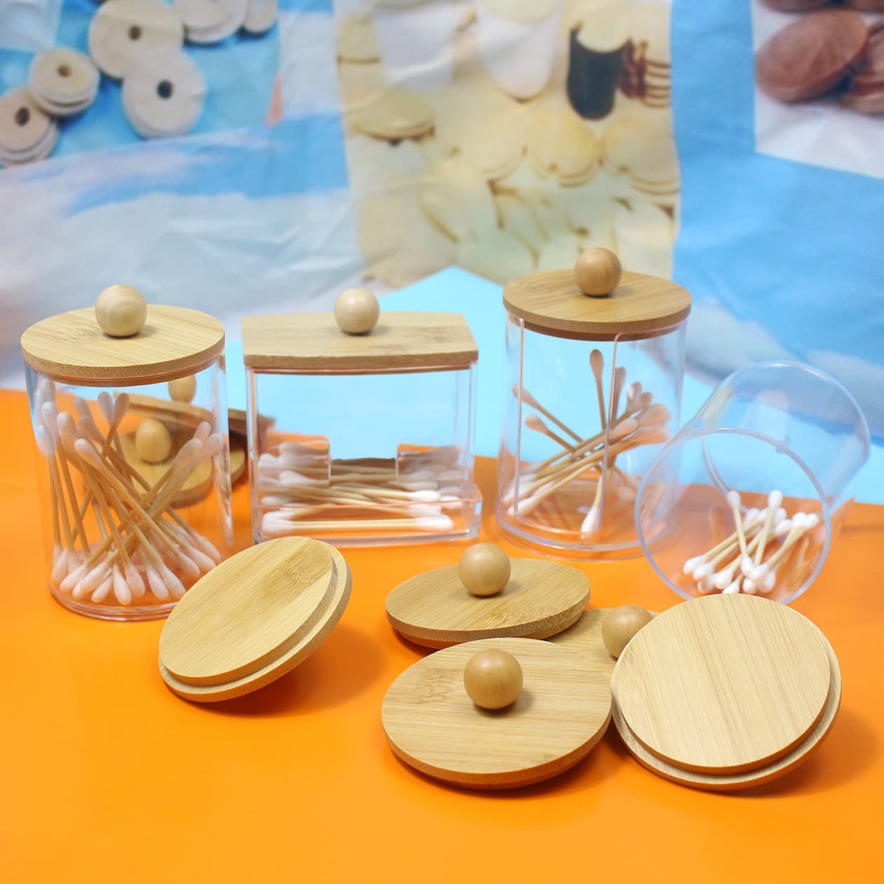 Plastic Lid, Glass Lid, Bamboo Lid, Wood Lid, Cotton Swab Storage Jar Lid, Storage Box Lid, Bamboo Lid, Bamboo Wood Lid, Open Lid