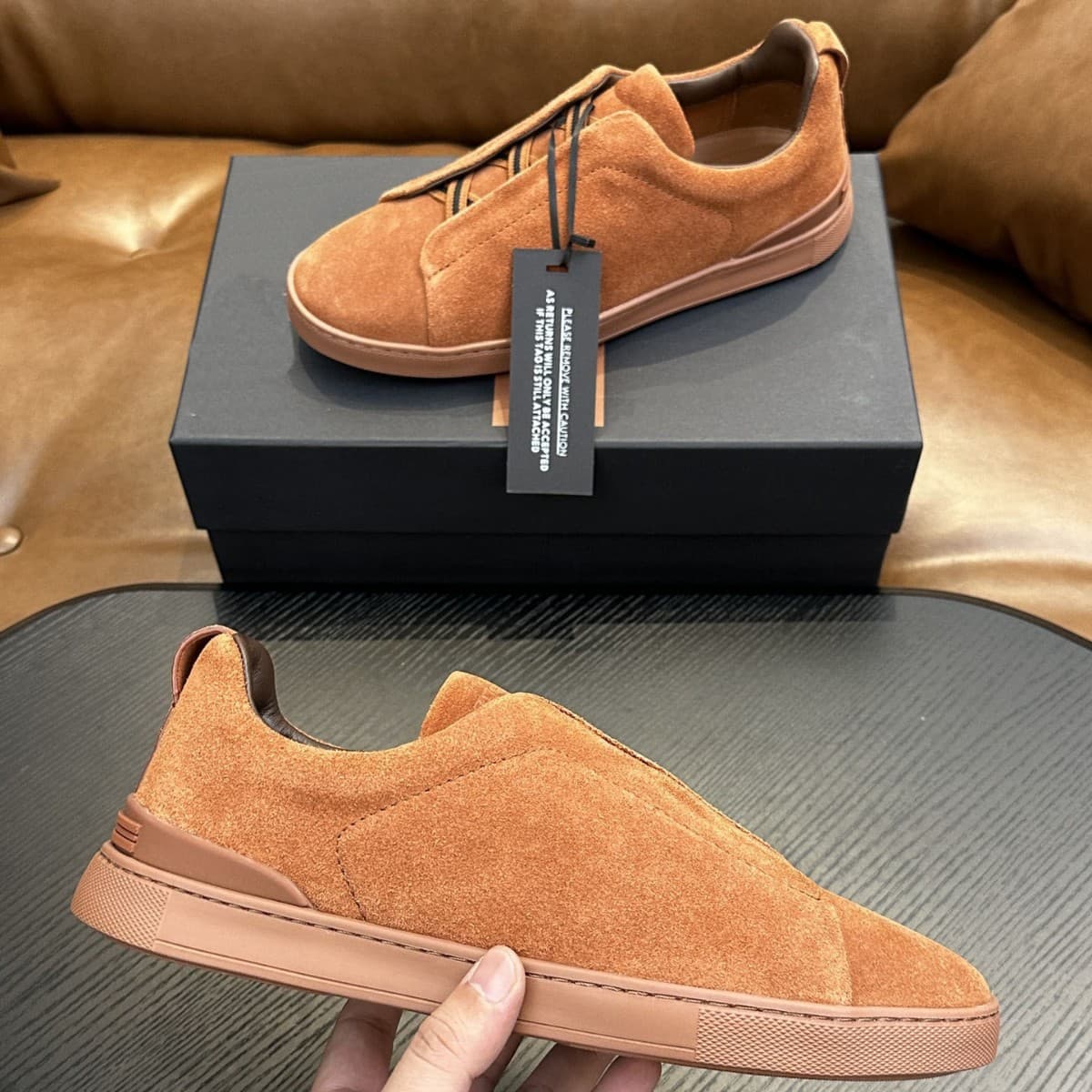 ZEGN soft leather casual shoes men's slip-on genuine leather comfortable and versatile gray high-end sports loafers lazy board