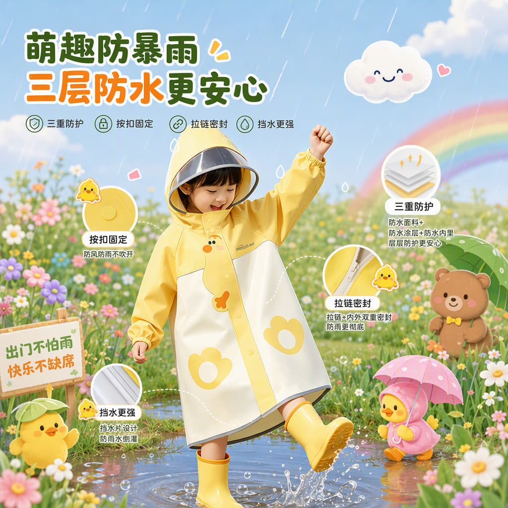 Raincoat Bao Kindergarten One-Piece Raincoat for Boys and Girls, Anti-Heavy Rain, Kids and Students, Full-Body Coverage, Cute Design