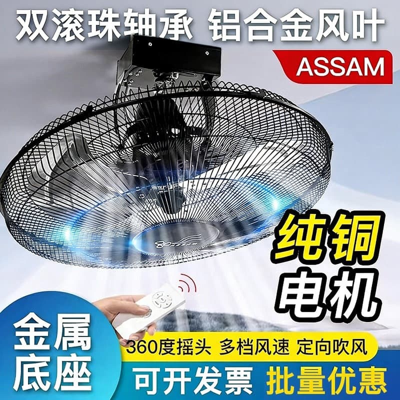 ASSAM 20-inch Remote Control Ceiling Fan, 16-inch 360-Degree Oscillating Fan for Dormitory, Home Ceiling Fan