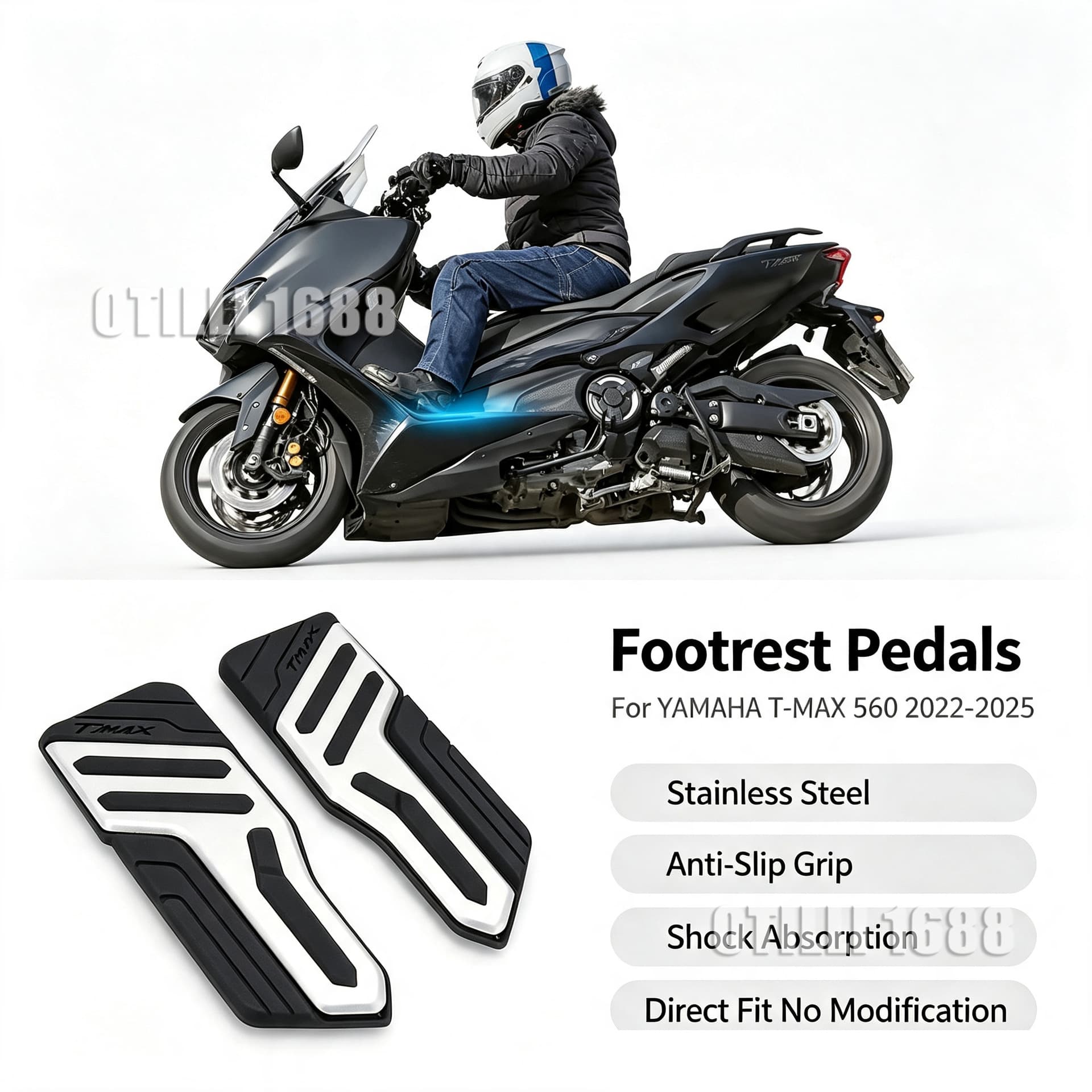 Motorcycle modification accessories Yamaha T-MAX 560 2022-2025 stainless steel anti-slip pedals