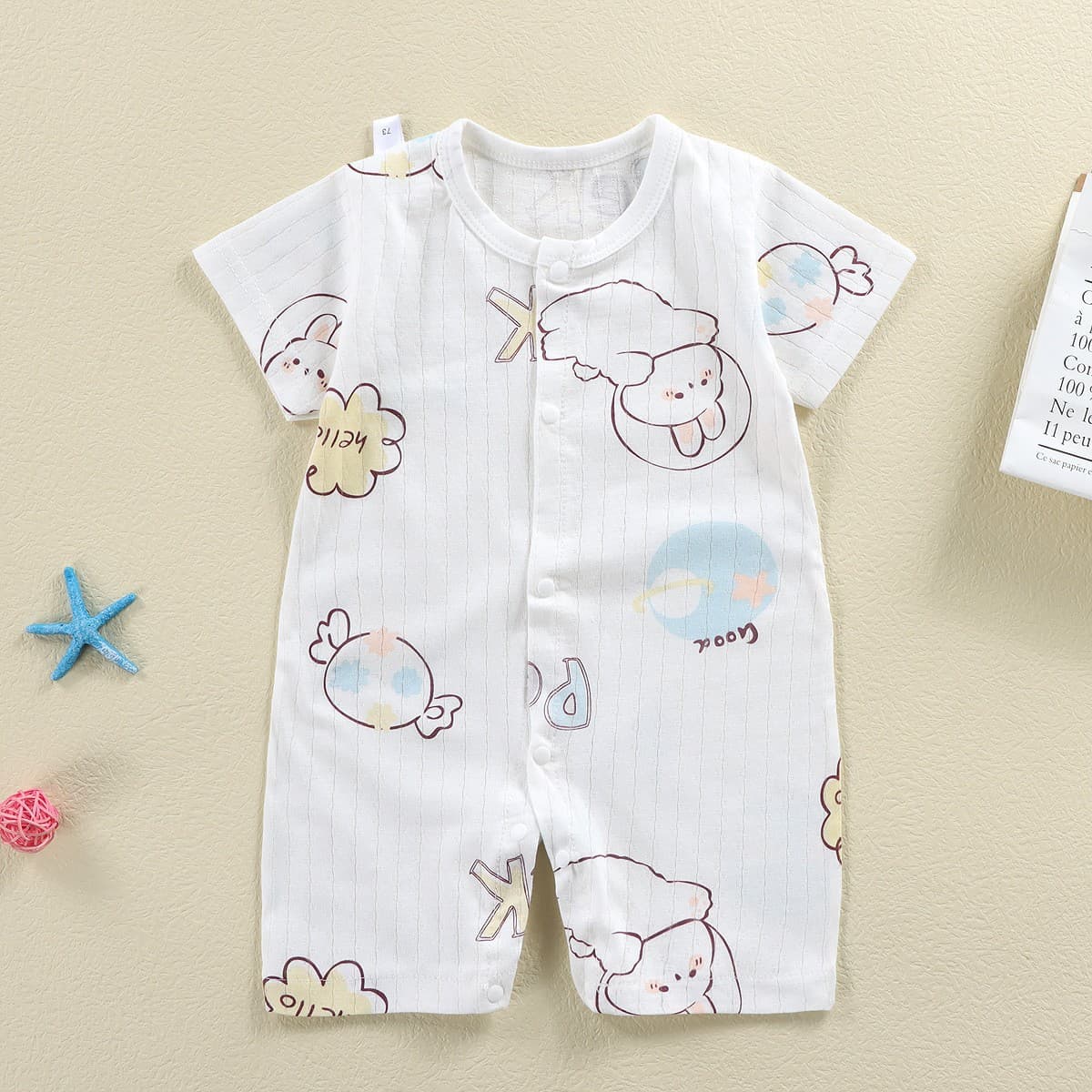 Baby Onesie Cotton Long Sleeve Front Snap Romper Lightweight Summer Newborn Sleepwear Unisex Loose Fit