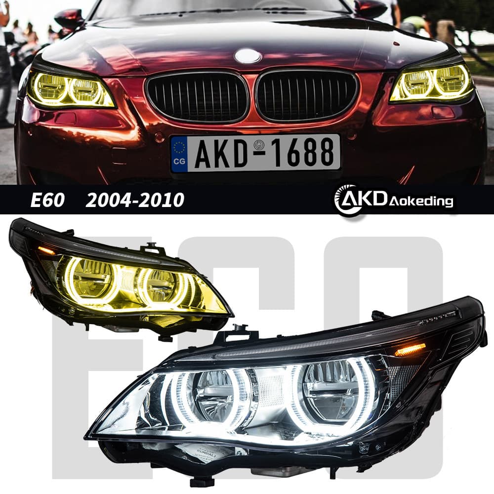 For 2003-2010 BMW 5 Series E60 Dual Color Angel Eye LED Headlight Assembly M5 Style DRL Cross-border