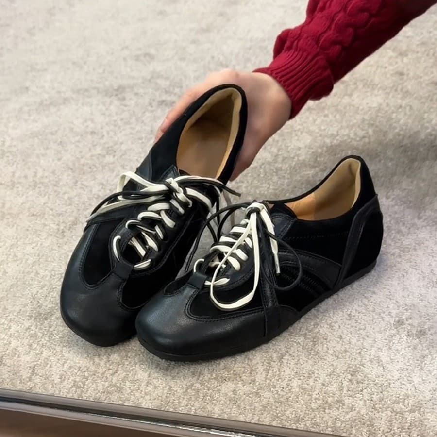 Leather Version ~ Retro Black German Training Shoes Lace-Up Agne Shoes Women's Platform Casual Sneakers Versatile Sports Shoes Trendy