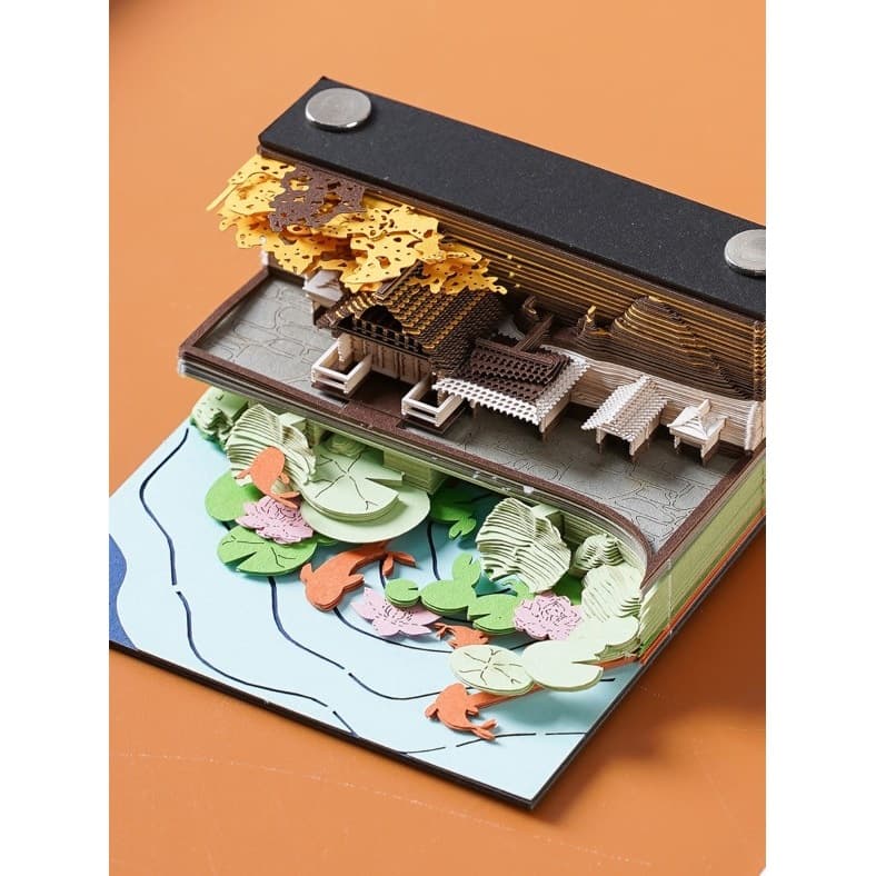 Thousand Miles Light Feather Paper Carving 3D Sticky Notes Creative Memo Pad Ancient Style Hand-Tear Architecture Artwork Gift