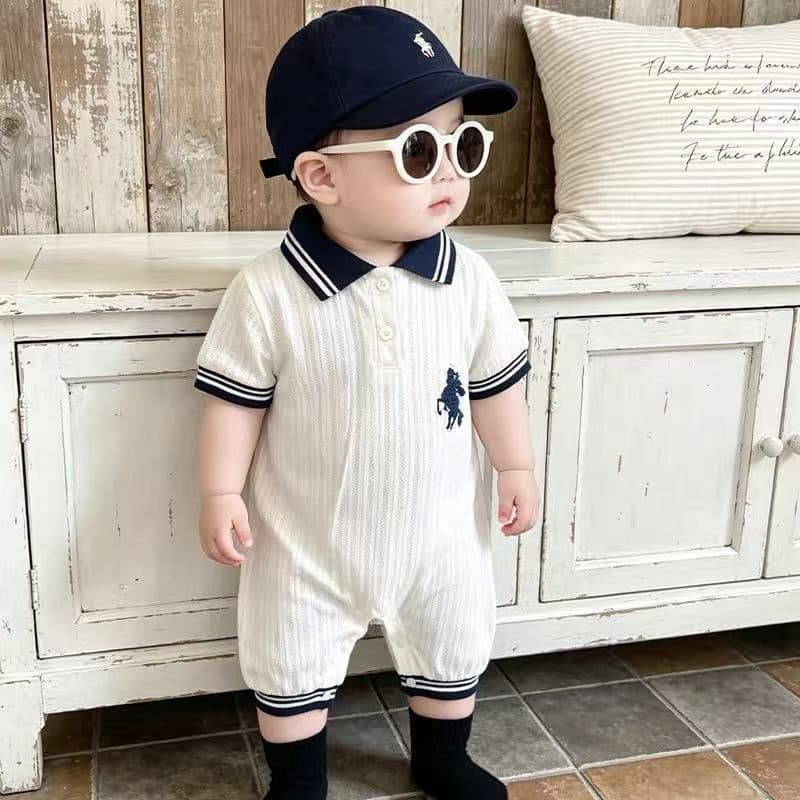 Summer new Korean style baby style polo collar short-sleeved harem suit for baby boys to wear crawling clothes super cute onesie