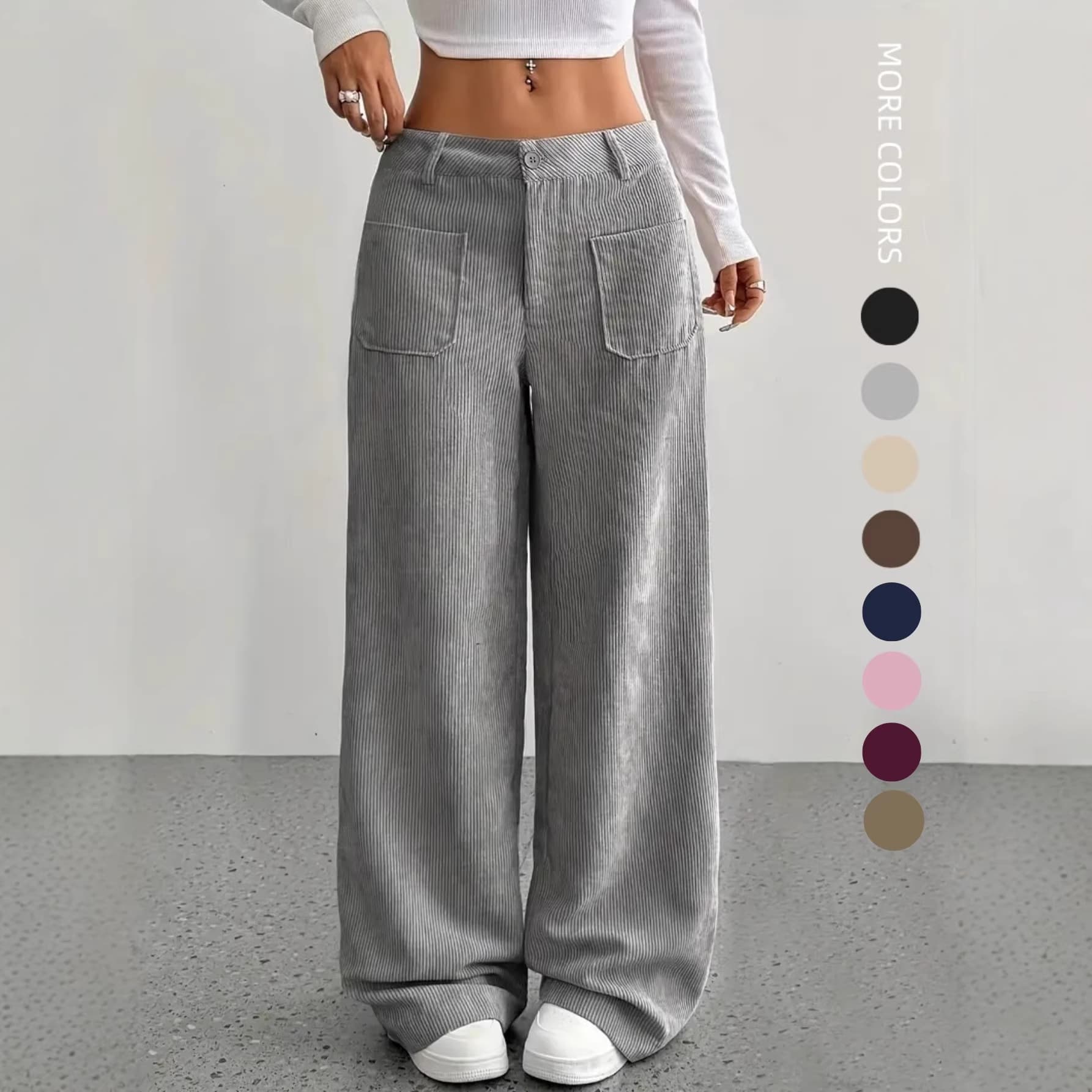 Loose Casual Women's Wide Leg Pants Floor-Length Trousers with Pockets European Style Street Fashion Polyester Velvet