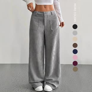 European and American Amazon Cross-border Casual Women's Loose Solid Pocket Floor-Length Wide-Leg Pants