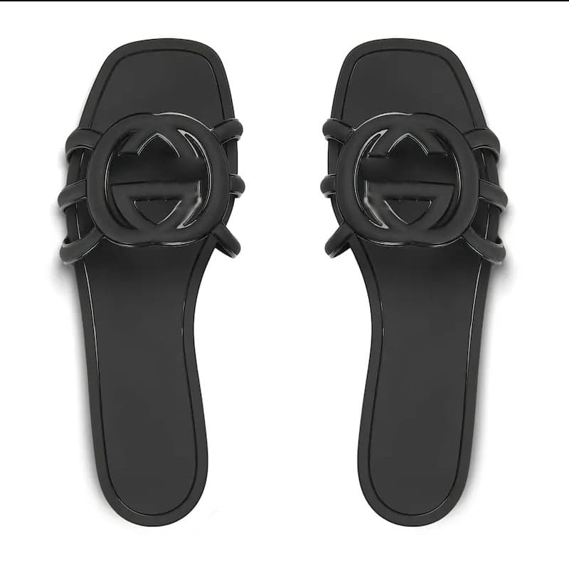 2024 European and American Slippers Slides Women's Shoes G Clip Toe Flat Women's PVC Low Heel Letter Sandals